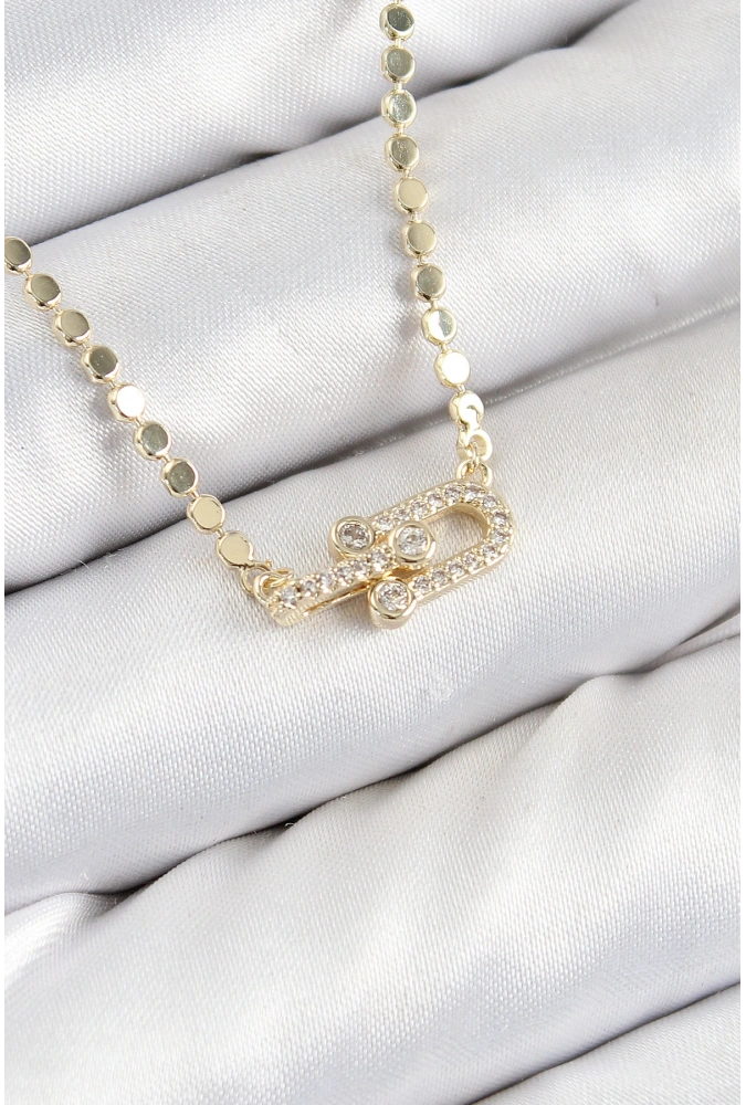 Shoecide Pirinç Zirkon Taşlı Tifany Model Ezme Zincir Gold Renk Kadın Kolye