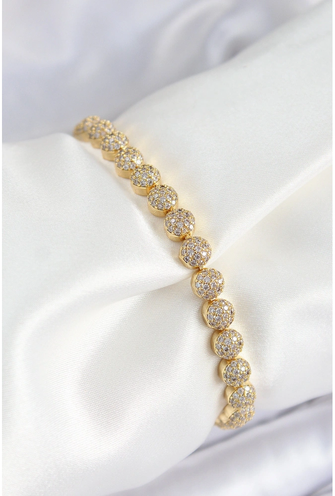 Shoecide Pirinç Zirkon Taşlı Yarım Topcuk Model Gold Renk Vıp Seri Kadın Bileklik
