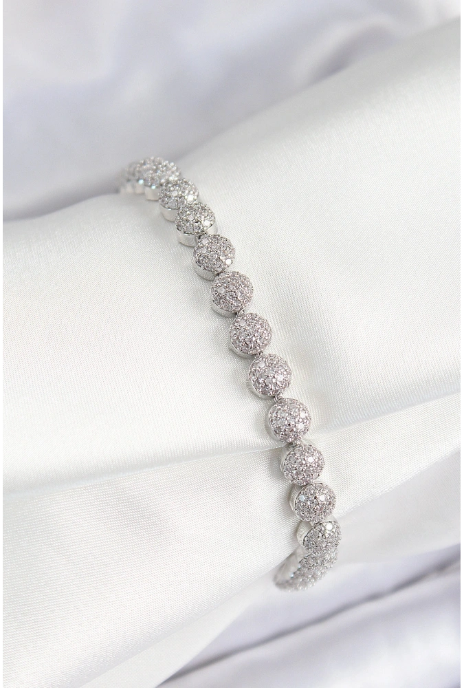 Shoecide Pirinç Zirkon Taşlı Yarım Topcuk Model Gümüş Renk Vıp Seri Kadın Bileklik