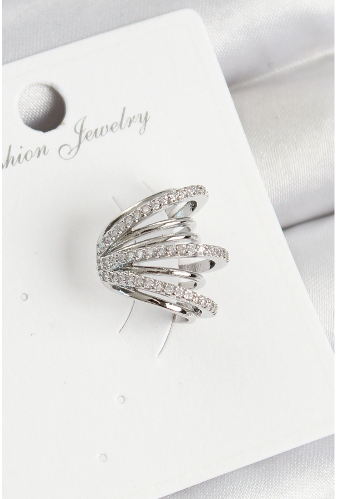 Shoecide Pirinç Zirkon Taşlı Yay Model Gümüş Renk Sağ Kıkırdak Küpe