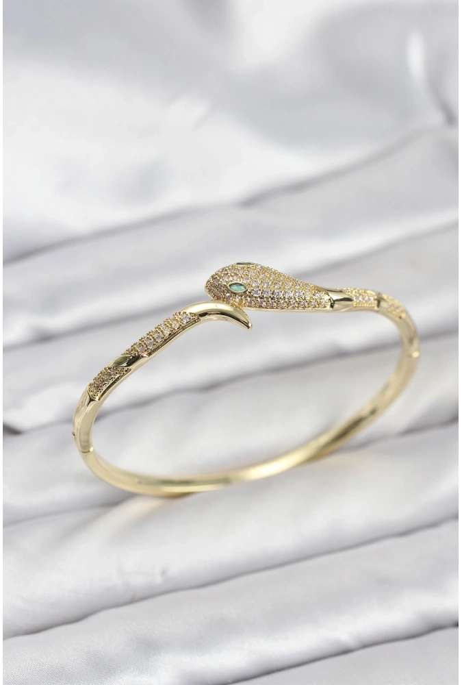 Shoecide Pirinç Zirkon Taşlı Yılan Model Kadın Kelepçe Bileklik