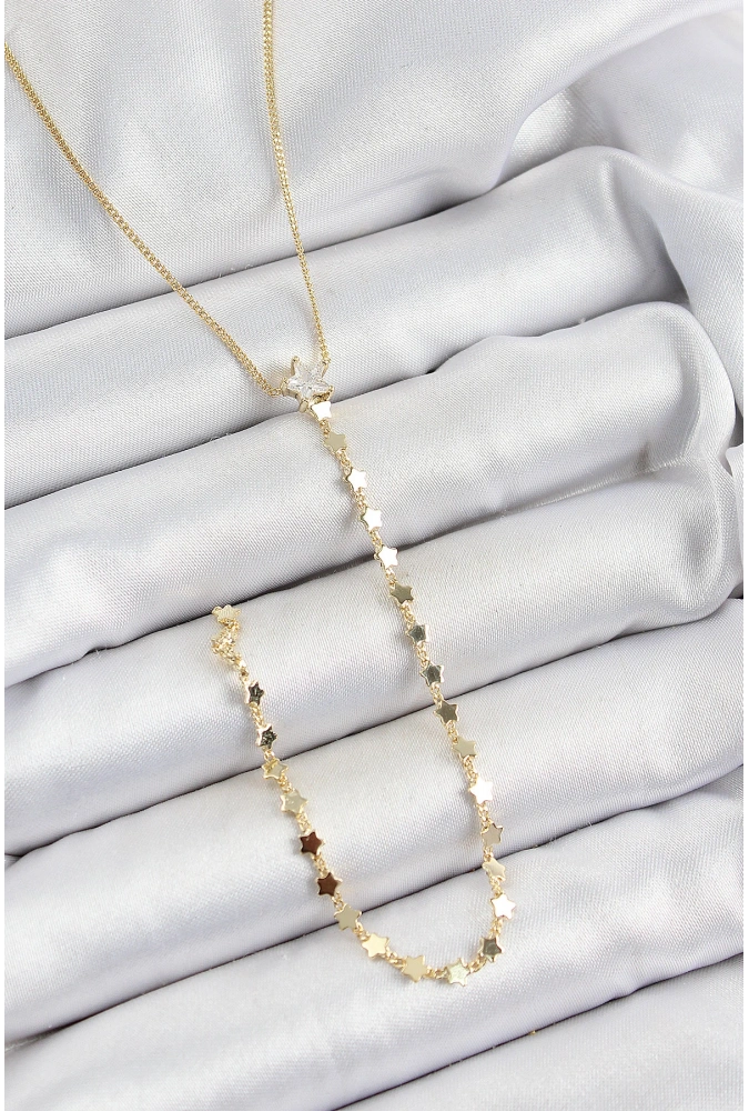 Shoecide Pirinç Zirkon Taşlı Yıldız Figürlü Y Model Gold Renk Kadın Kolye