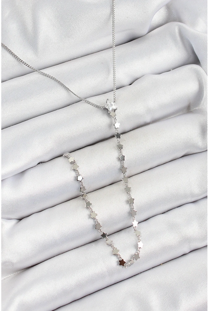 Shoecide Pirinç Zirkon Taşlı Yıldız Figürlü Y Model Gümüş Renk Kadın Kolye