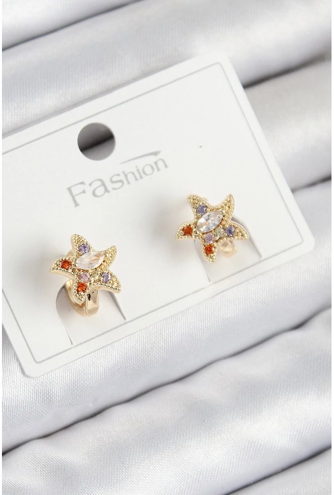 Shoecide Pirinç Zirkon Taşlı Yıldız Model Gold Renk Çocuk Küpe