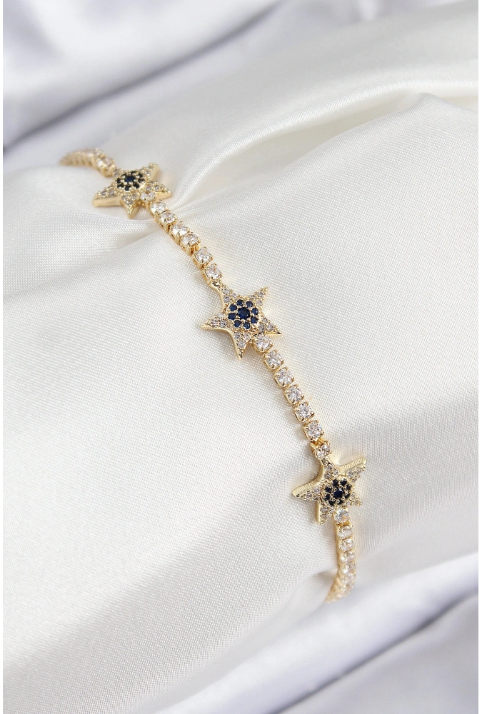 Shoecide Pirinç Zirkon Taşlı Yıldız Model Gold Renk Kadın Bileklik