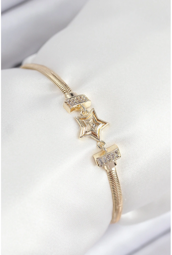 Shoecide Pirinç Zirkon Taşlı Yıldız Model Gold Renk Kadın Bileklik