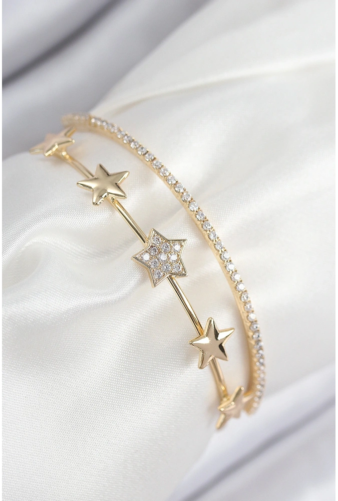 Shoecide Pirinç Zirkon Taşlı Yıldız Model Gold Renk Kadın Bileklik