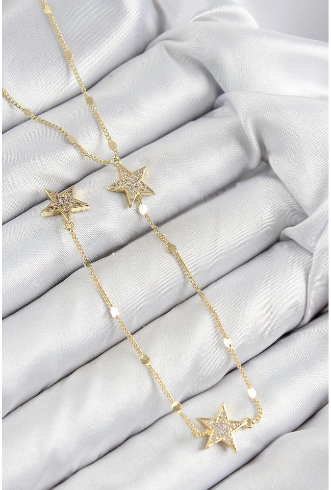 Shoecide Pirinç Zirkon Taşlı Yıldız Model Gold Renk Y Kolye