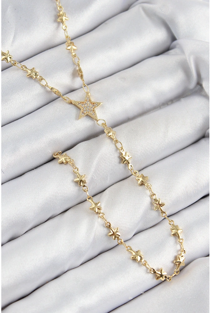 Shoecide Pirinç Zirkon Taşlı Yıldız Model Gold Renk Y Kolye