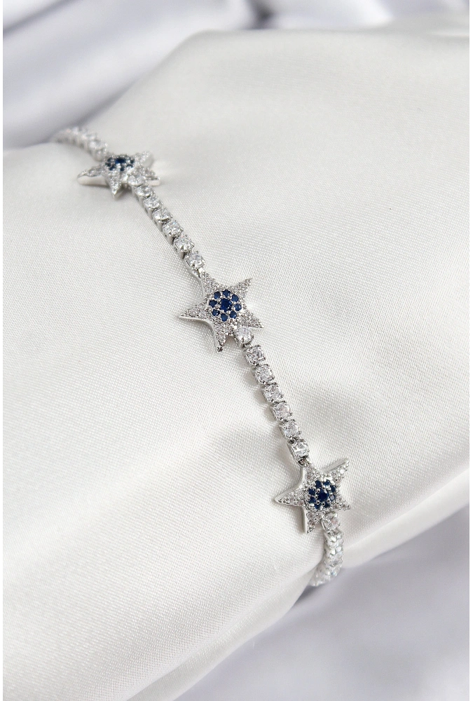 Shoecide Pirinç Zirkon Taşlı Yıldız Model Gümüş Renk Kadın Bileklik