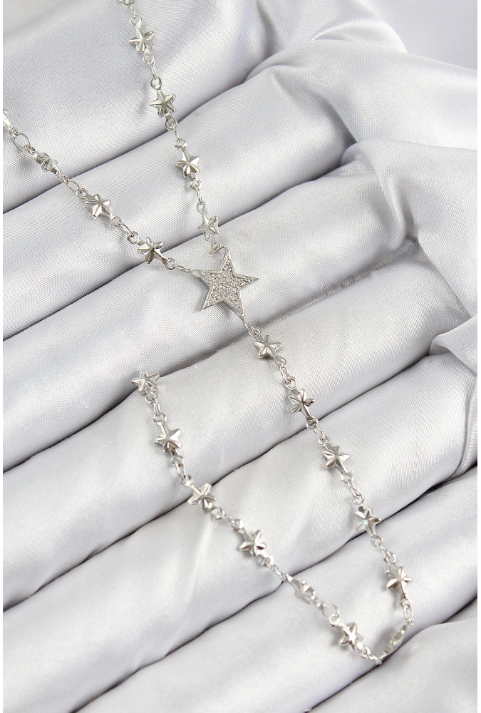 Shoecide Pirinç Zirkon Taşlı Yıldız Model Gümüş Renk Y Kolye