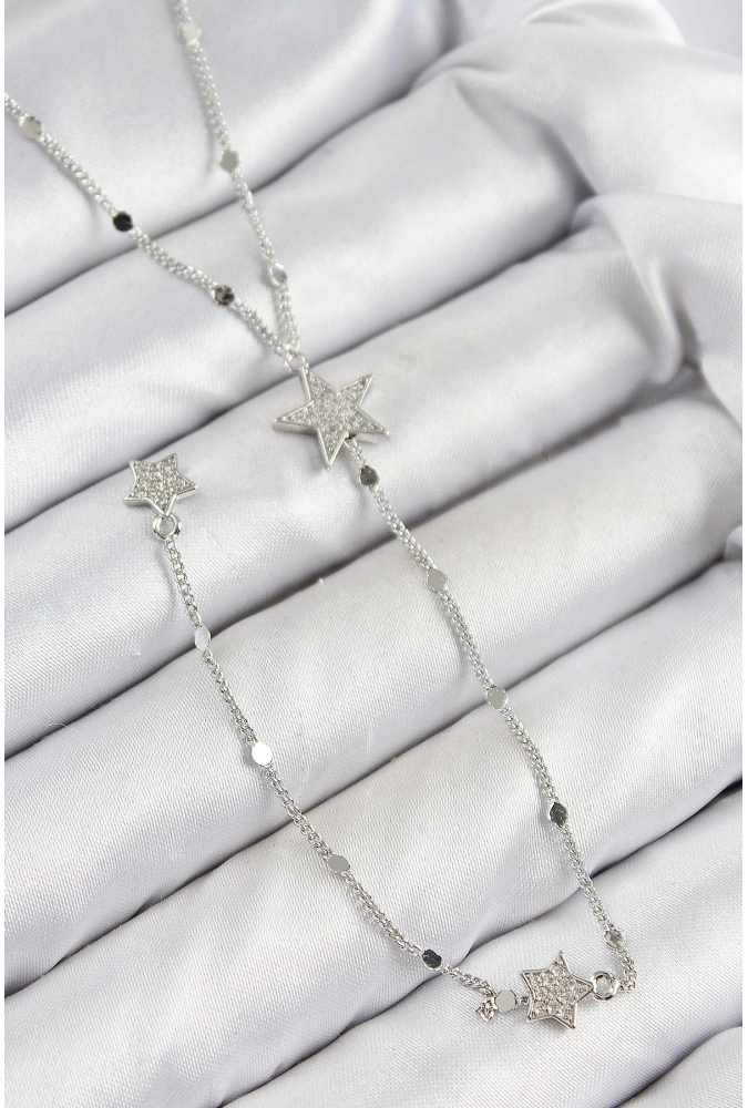 Shoecide Pirinç Zirkon Taşlı Yıldız Model Gümüş Renk Y Kolye