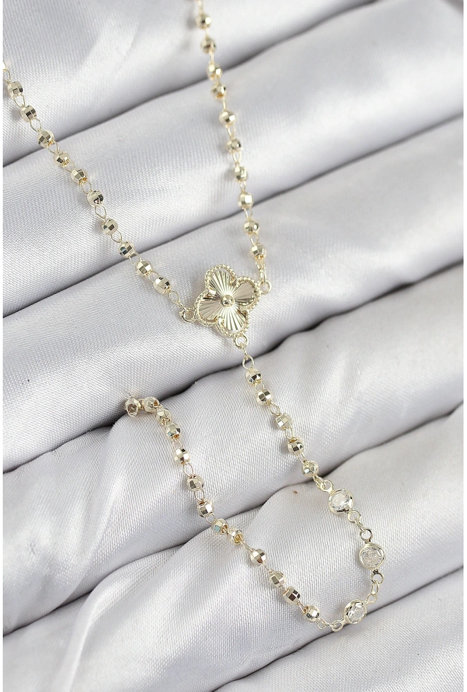 Shoecide Pirinç Zirkon Taşlı Yonca Model Gold Renk Kadın Y Kolye