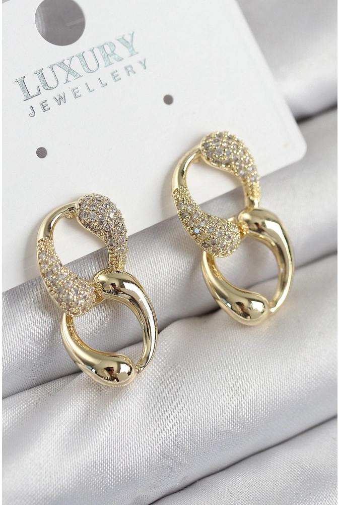 Shoecide Pirinç Zirkon Taşlı Zincir Model Gold Renk Kadın Küpe