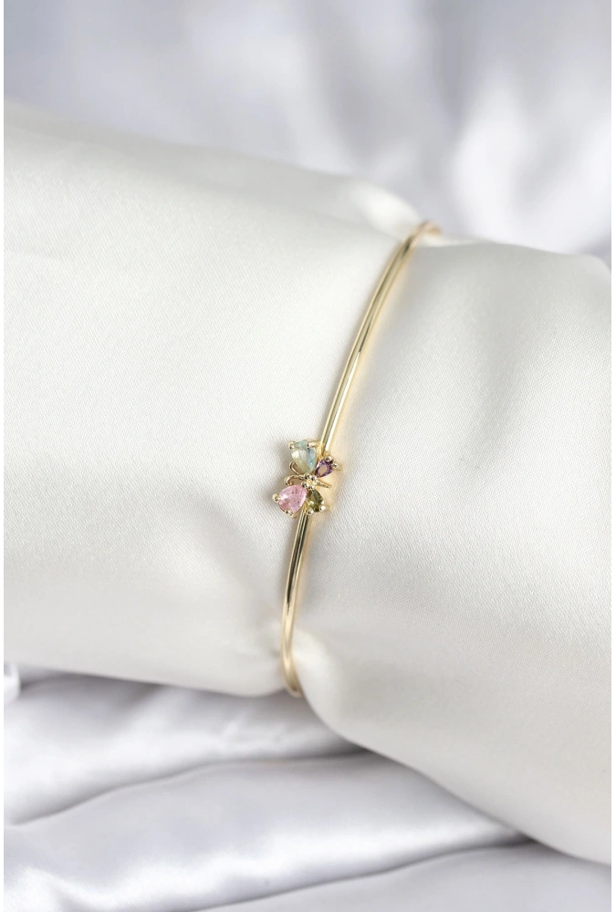 Shoecide Renkli Kelebek Figür Gold Renk Pirinç Kadın Bileklik