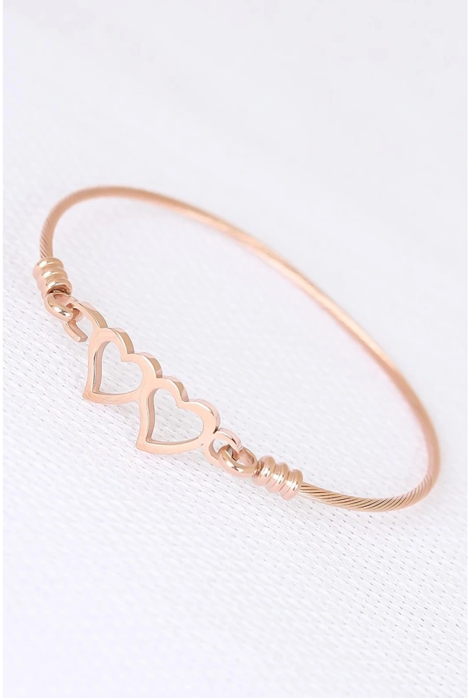 Shoecide Rose Çelik Çift Kalp Figürlü Erkek Kelepçe Bileklik