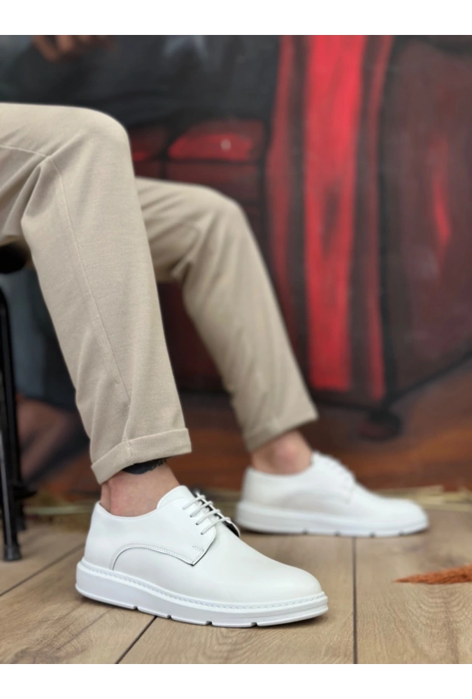 Shoecide Sb0003 Bağcıklı Klasik Beyaz Kalın Taban Casual Erkek Ayakkabı