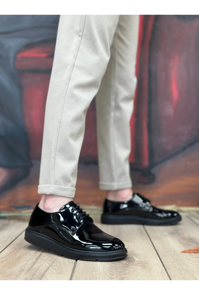 Shoecide Sb0003 Bağcıklı Klasik  Siyah Siyah Taban Rugan Yüksek Taban Casual Erkek Ayakkabı