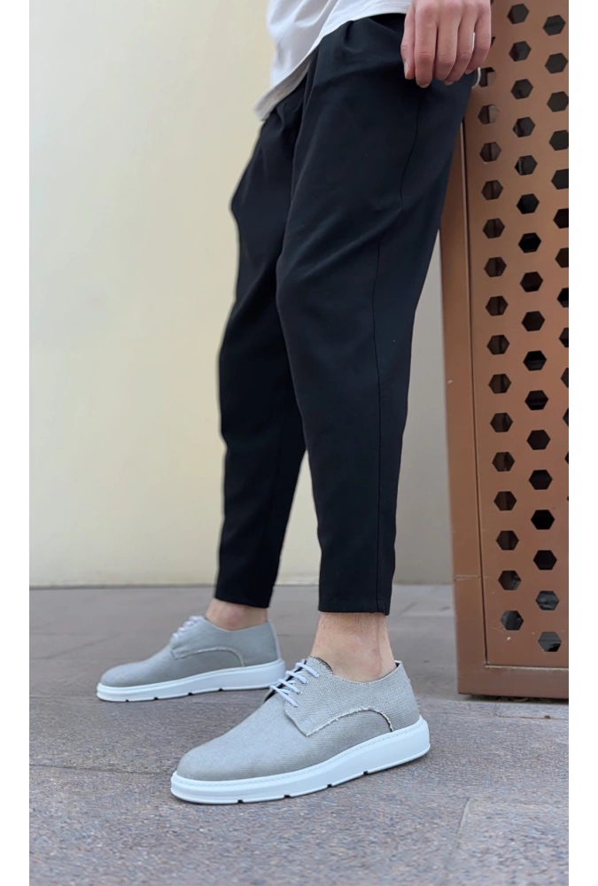 Shoecide Sb0003 Bağcıklı Klasik Spor Gri Renk Keten Yüksek Taban Casual Erkek Ayakkabı