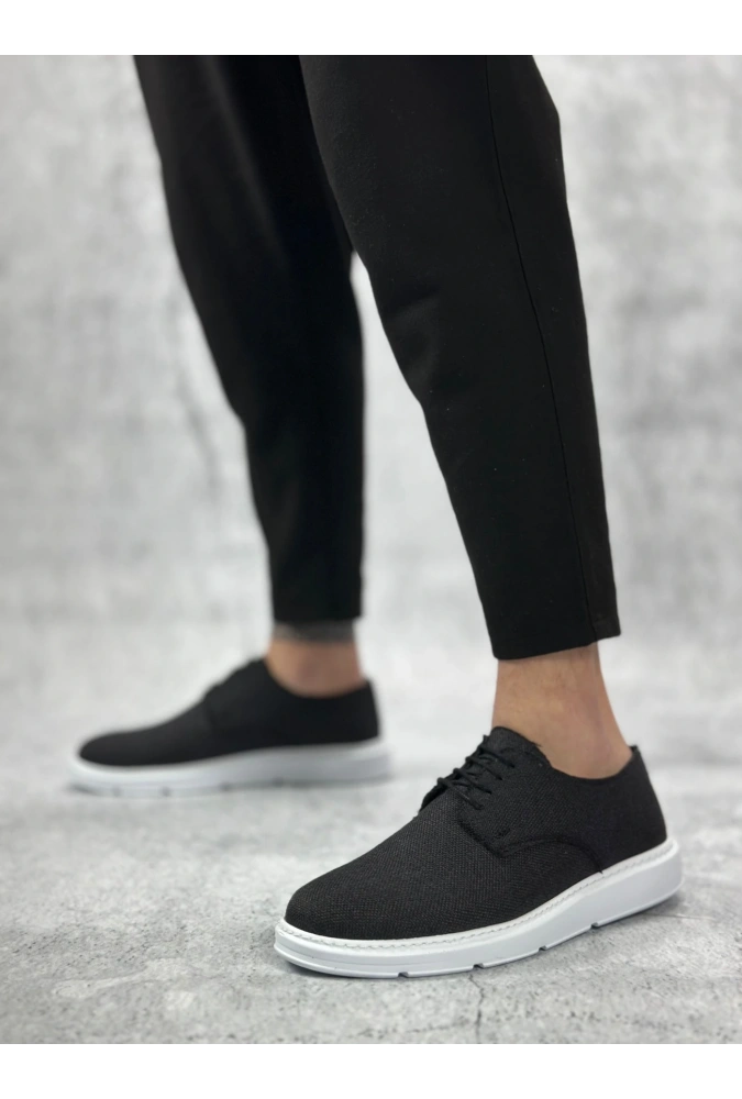 Shoecide Sb0003 Bağcıklı Klasik Spor Keten Siyah Beyaz Taban Casual Erkek Ayakkabı