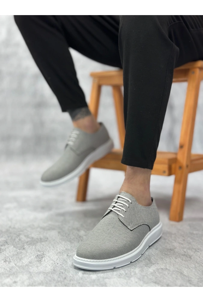 Shoecide Sb0003 Bağcıklı Klasik Spor Koyu Gri Renk Keten Yüksek Taban Casual Erkek Ayakkabı