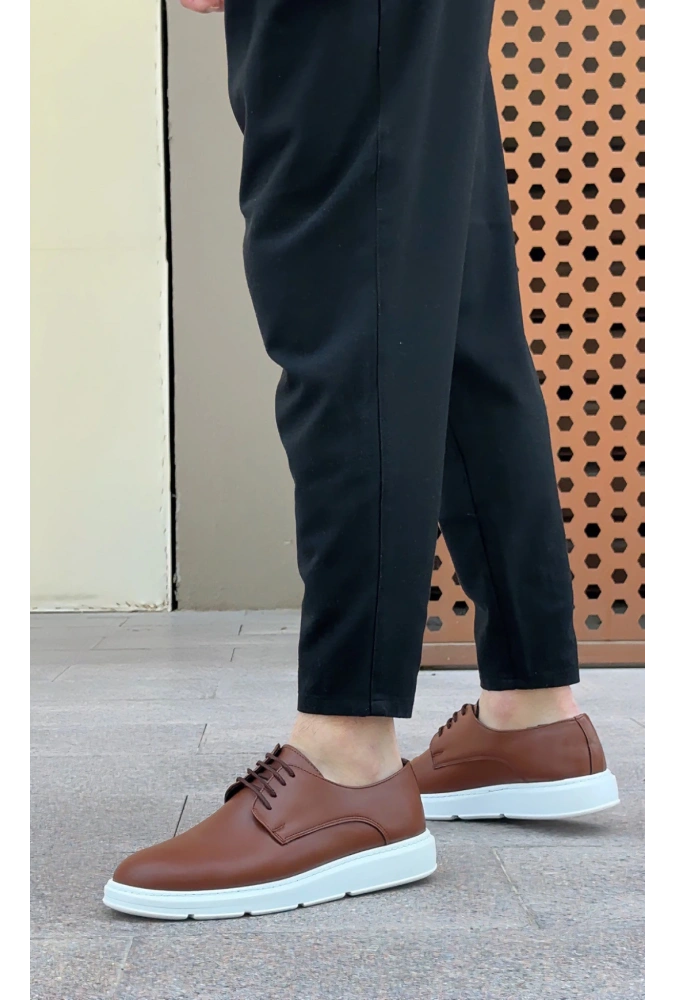 Shoecide Sb0003 Bağcıklı Klasik Taba Beyaz Kalın Taban Casual Erkek Ayakkabı