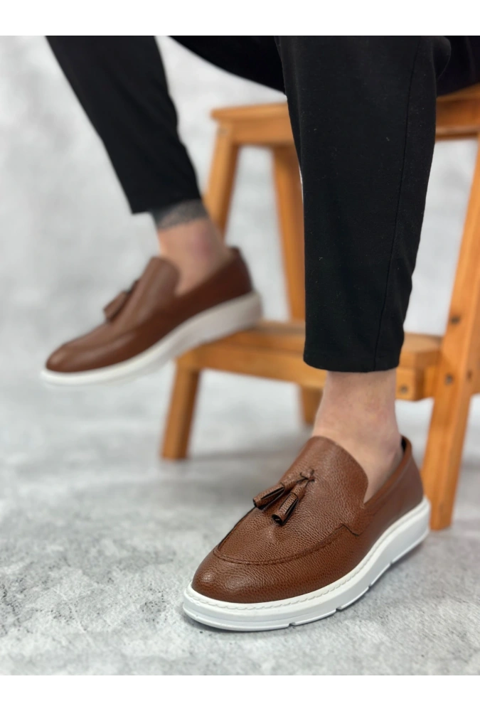 Shoecide Sb0005 Bağcıksız Yüksek Taban Klasik Püsküllü Taba Cilt Corcik Erkek Ayakkabı