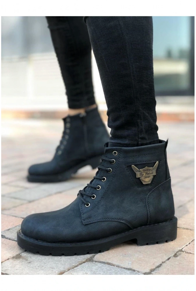Shoecide Sb0080 Kartal Fermuarlı Siyah Erkek Klasik Spor Klasik Yarım Bilek Bot