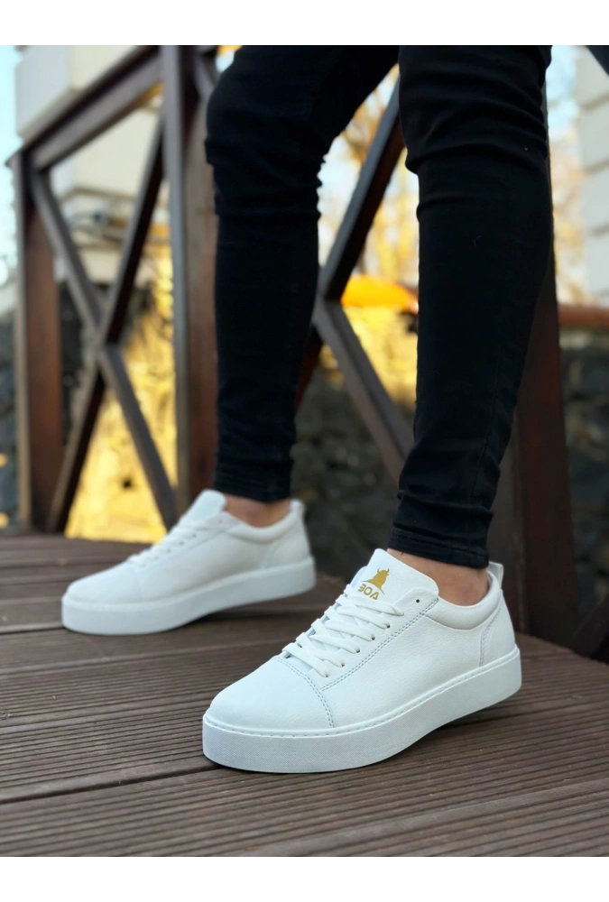 Shoecide Sb0104 Bağcıklı Beyaz Cilt  Spor Klasik Erkek Ayakkabı