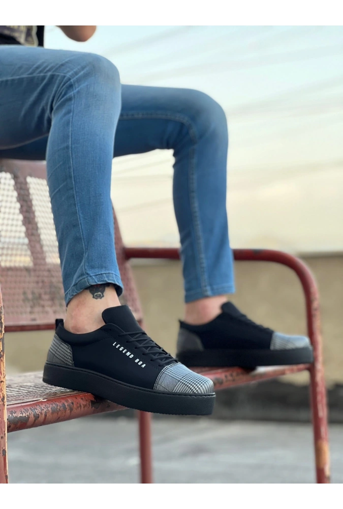 Shoecide Sb0104 Bağcıklı Siyah Ekose Süet Siyah Taban Spor Klasik Erkek Ayakkabı