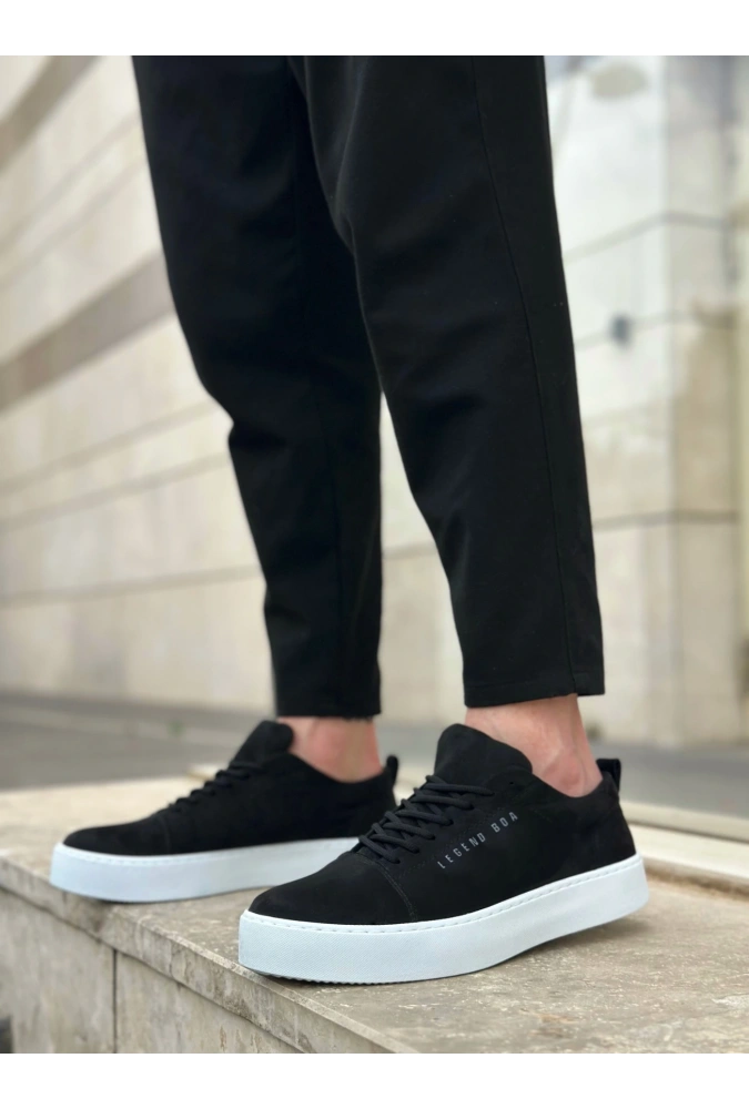 Shoecide Sb0104 Bağcıklı Siyah Süet Beyaz Taban Spor Klasik Erkek Ayakkabı