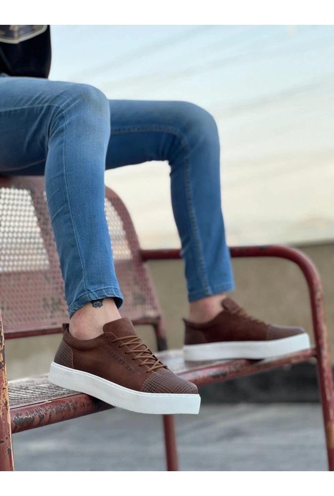 Shoecide Sb0104 Bağcıklı Taba Ekose Spor Klasik Erkek Ayakkabı