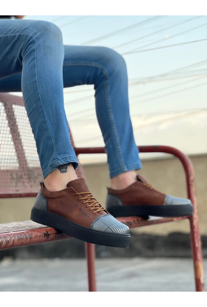 Shoecide Sb0104 Bağcıklı Taba Ekose Süet Siyah Taban Spor Klasik Erkek Ayakkabı