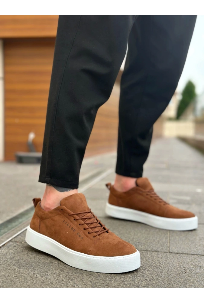 Shoecide Sb0104 Bağcıklı Taba Süet Beyaz Taban Spor Klasik Erkek Ayakkabı