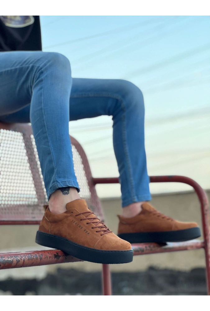 Shoecide Sb0104 Bağcıklı Taba Süet Siyah Taban Spor Klasik Erkek Ayakkabı