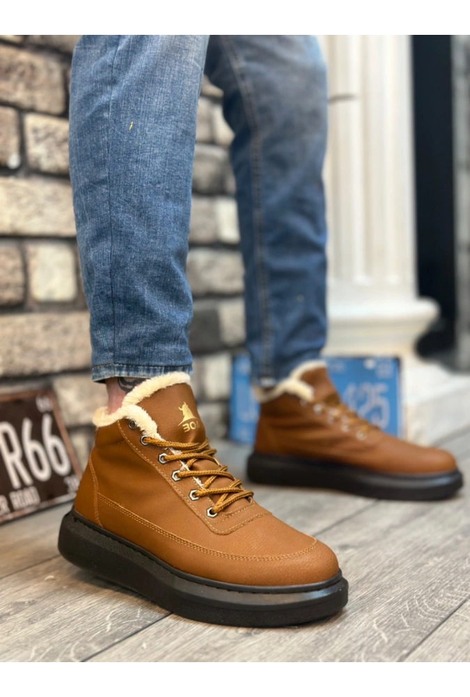Shoecide Sb0151 İçi Kürklü Bağcıklı Açık Taba Erkek Tarz Spor Bot