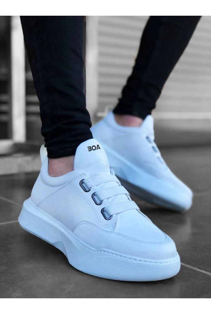 Shoecide Sb0160 Bantlı Erkek Yüksek Taban Beyaz Spor Ayakkabı