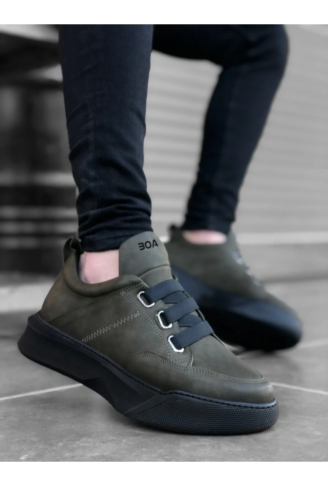 Shoecide Sb0160 Bantlı Erkek Yüksek Taban Haki Spor Ayakkabı