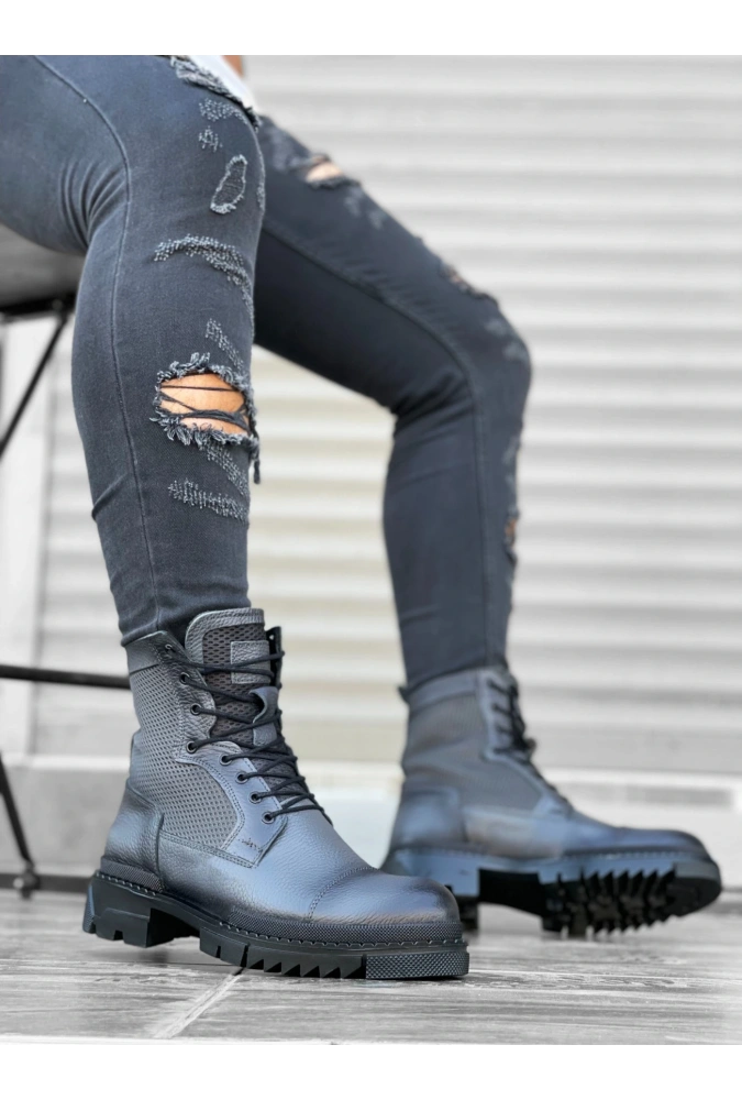 Shoecide Sb0183 İçi Dışı Hakiki Deri Gri Erkek Postal Bot