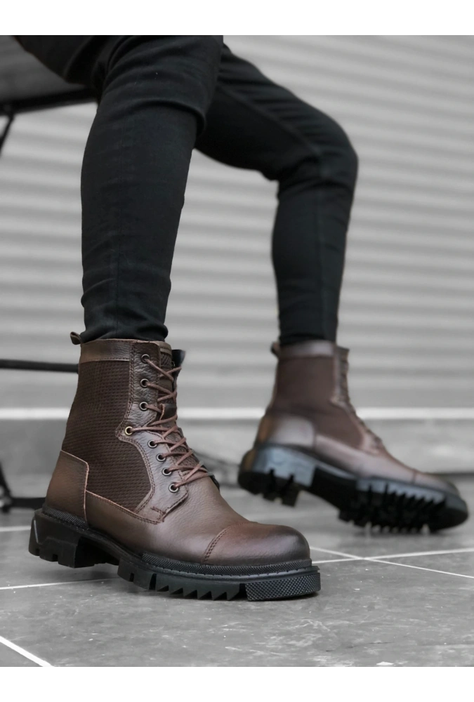 Shoecide Sb0183 İçi Dışı Hakiki Deri Kahverengi Erkek Postal Bot