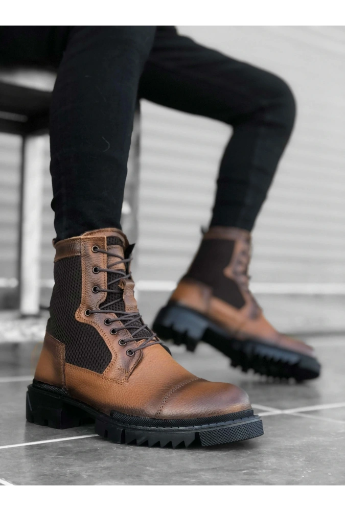 Shoecide Sb0183 İçi Dışı Hakiki Deri Taba Erkek Postal Bot