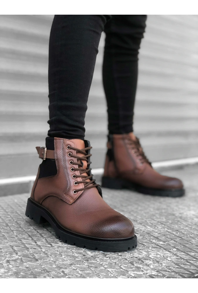 Shoecide Sb0186 Fermuarlı Tokalı Taba Erkek Klasik Spor Klasik Yarım Bilek Bot