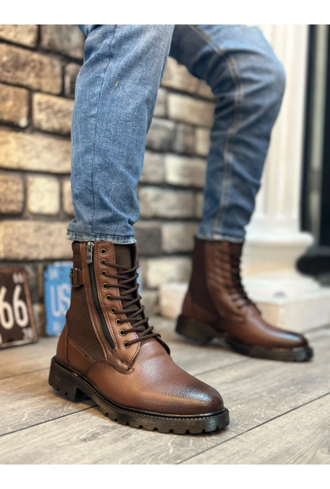 Shoecide Sb0218 Yan Toka Fermuarlı Açık Taba Erkek Spor Klasik Postal Bot