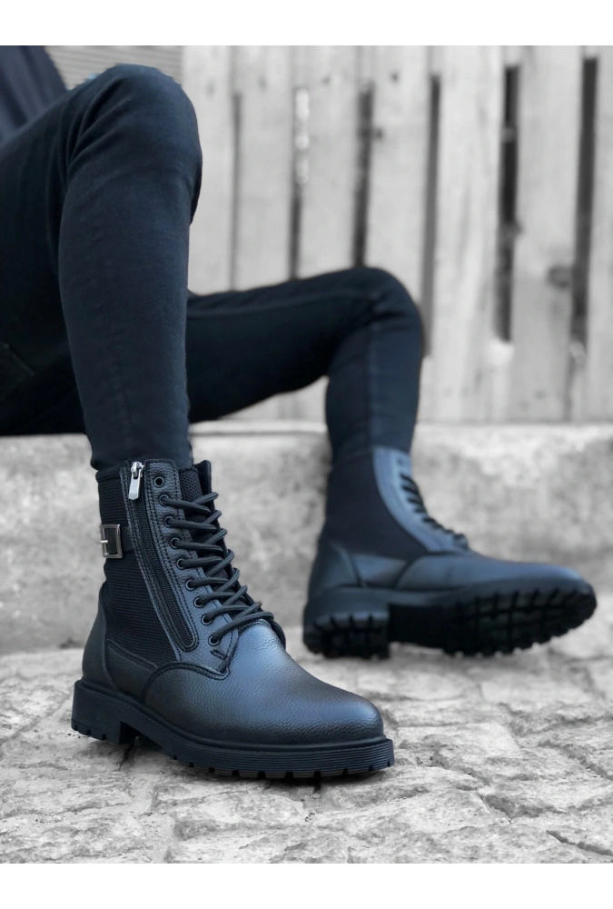 Shoecide Sb0218 Yan Toka Fermuarlı Siyah Erkek Spor Klasik Postal Bot