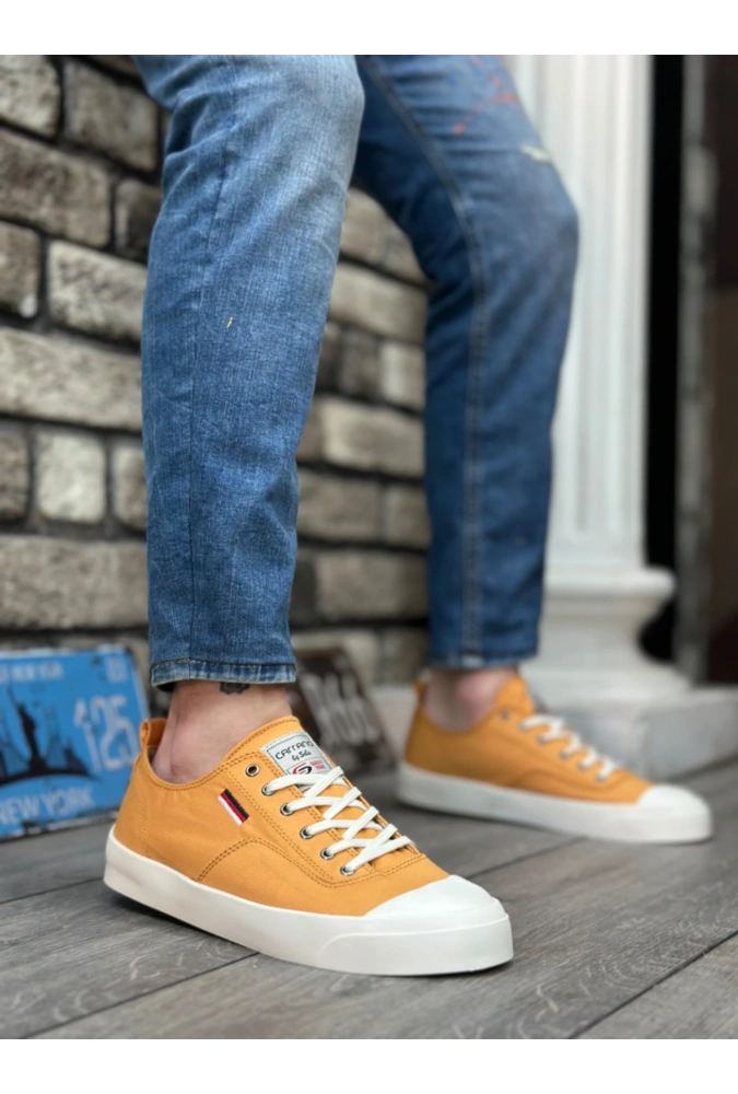 Shoecide Sb0223 Boa Rahat Düz Taban Keten Bağcıklı Sarı Günlük Erkek Ayakkabı