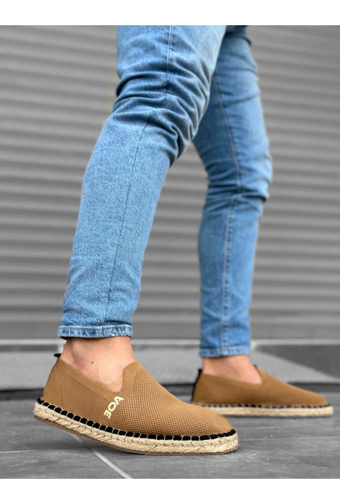 Shoecide Sb0224 Boa Rahat Düz Taban Espadril Örme Triko Taba Günlük Erkek Ayakkabı