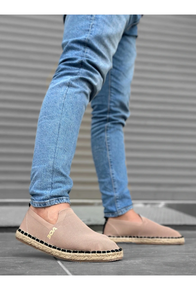 Shoecide Sb0224 Boa Rahat Düz Taban Espadril Örme Triko Vizon Günlük Erkek Ayakkabı