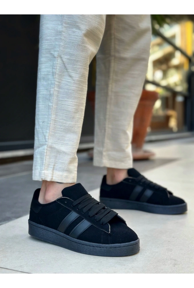 Shoecide Sb0235 Boa İki Çizgili Siyah Taban Erkek Günlük Ayakkabı