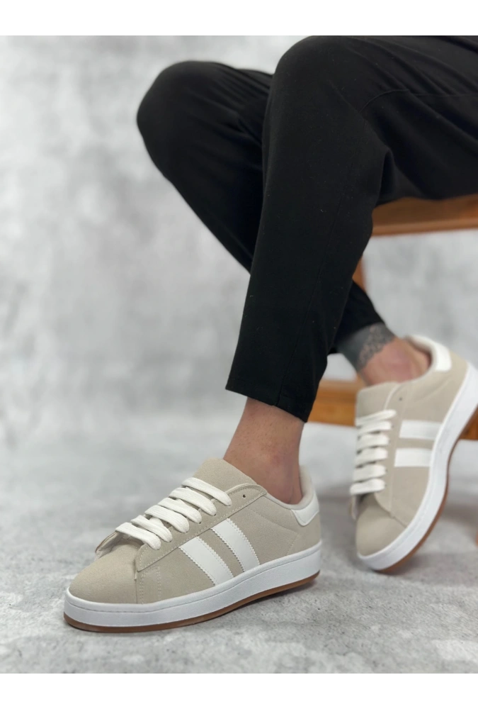 Shoecide Sb0235 Boa İki Çizgili Taş Gri Erkek Günlük Ayakkabı