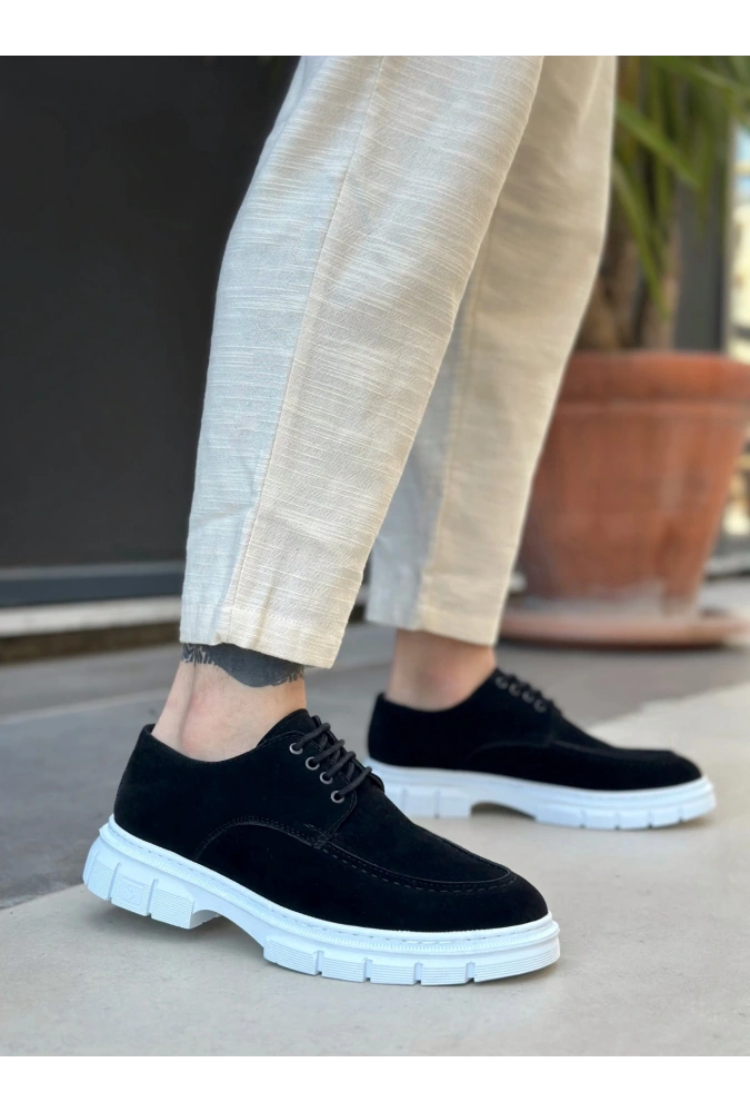 Shoecide Sb0237 Bağcıklı Klasik Yüksek Taban Siyah Süet Casual Erkek Ayakkabı